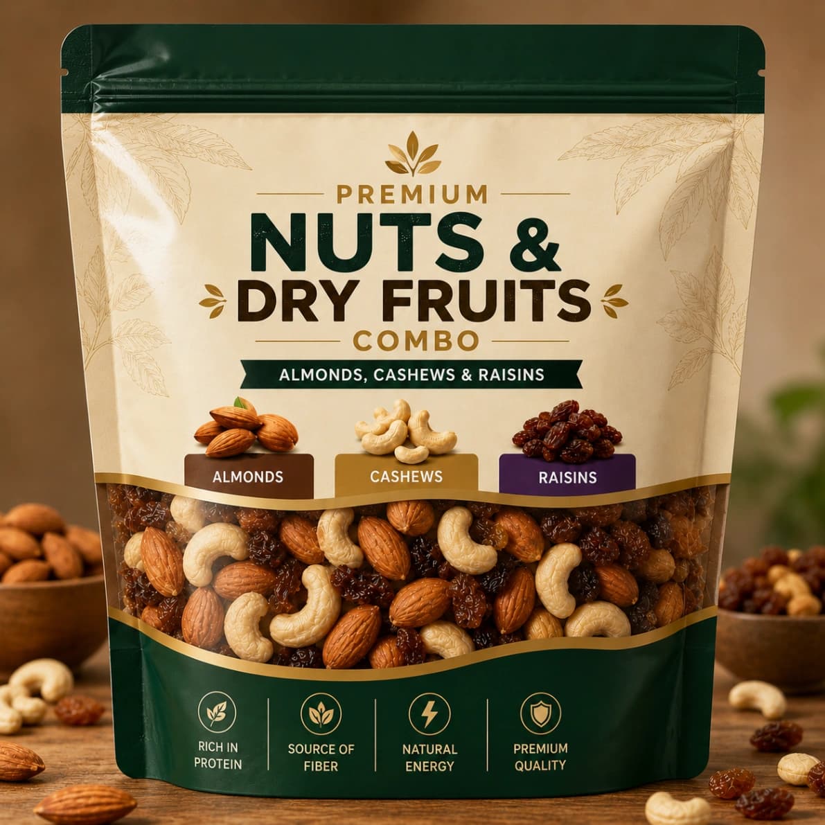 Lotus Mart Premium Nuts & Dry Fruits Combo (Almonds, Cashews & Raisins) 650g