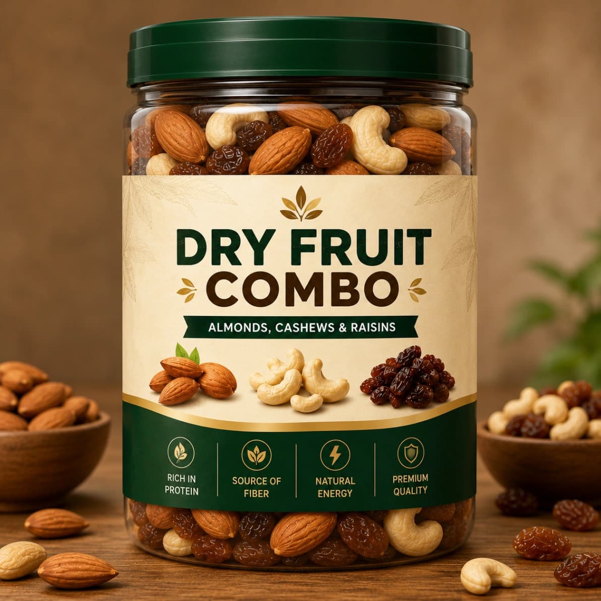 Lotus Mart Premium Nuts & Dry Fruit Combo Jar 900g (Californian Almonds 250g Raisins 250g Irani Pista 200g & Whole Cashew 200g)