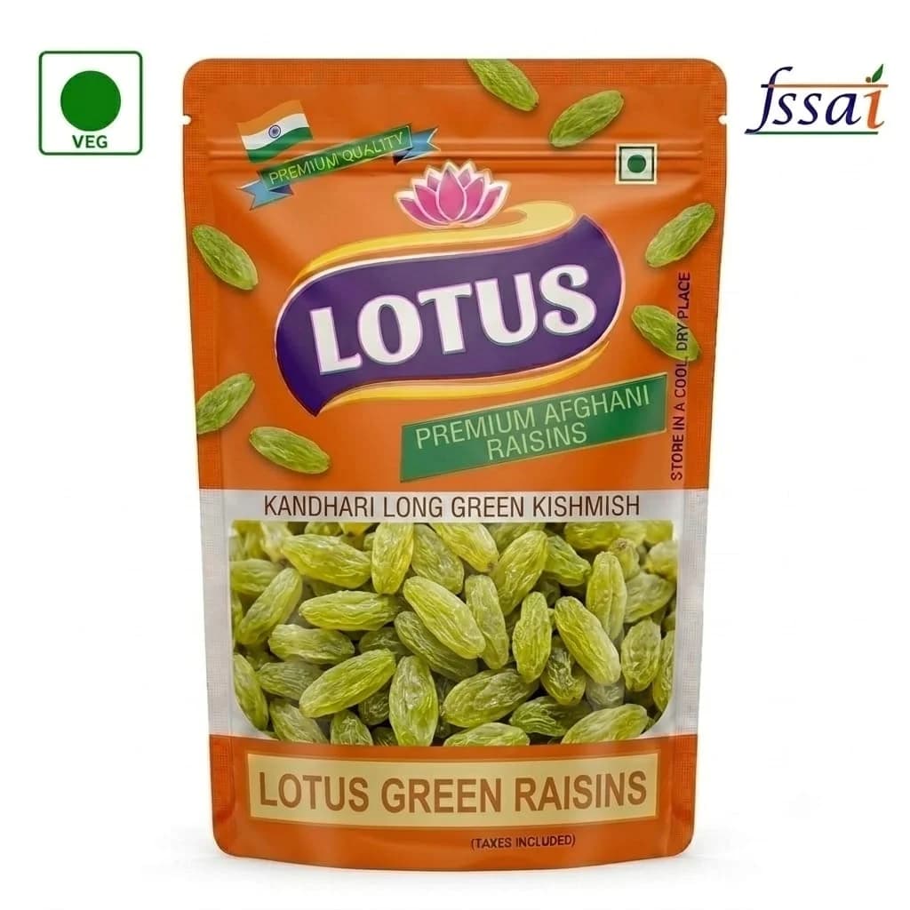 Lotus martPremium Afghani Raisins, 500g | Kandhari Long Green Kishmish | Jumbo Size, Sun-Dried & Seedless